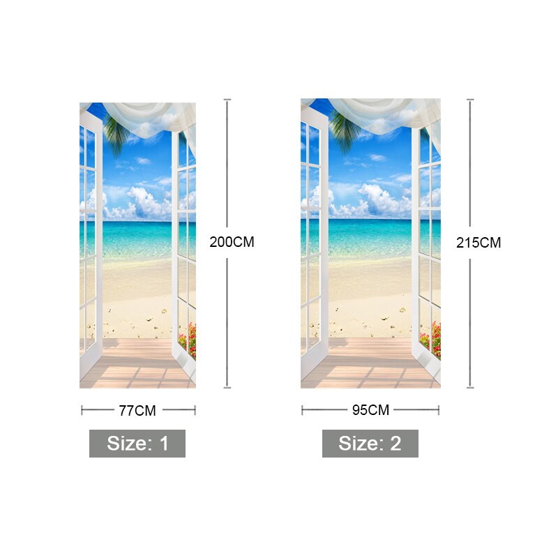 3d foto selvklæbende tapet dørklistermærke vindue sandstrand havlandskab vægmaleri stue soveværelse dør dekoration klistermærker