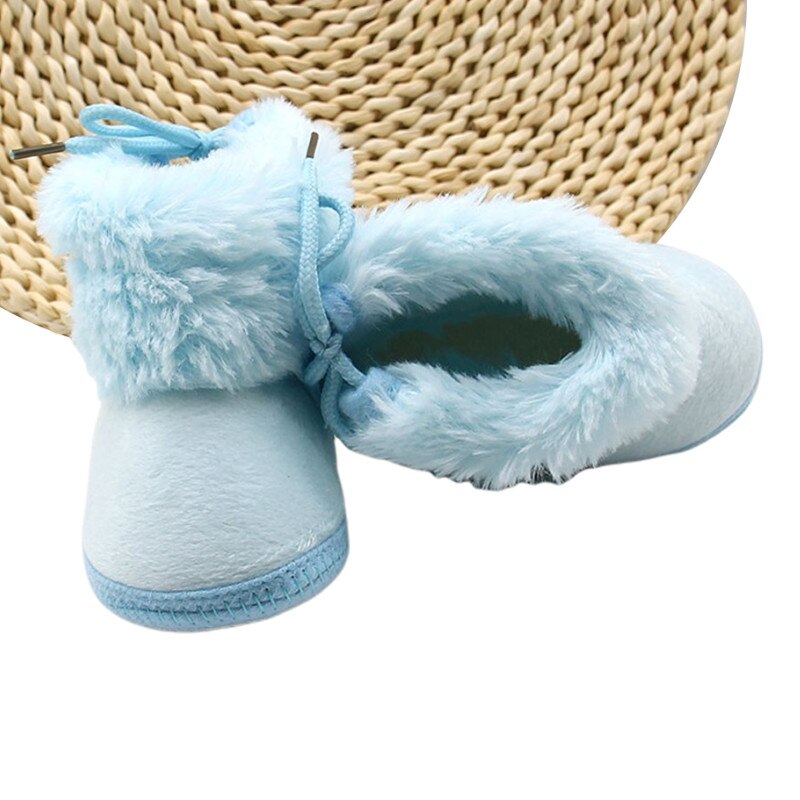 Infant Baby Snow Boots, Anti-Slip Sole Winter Warm Comfortable Soft Cute Lace Up Sneakers Faux Fur Shoes