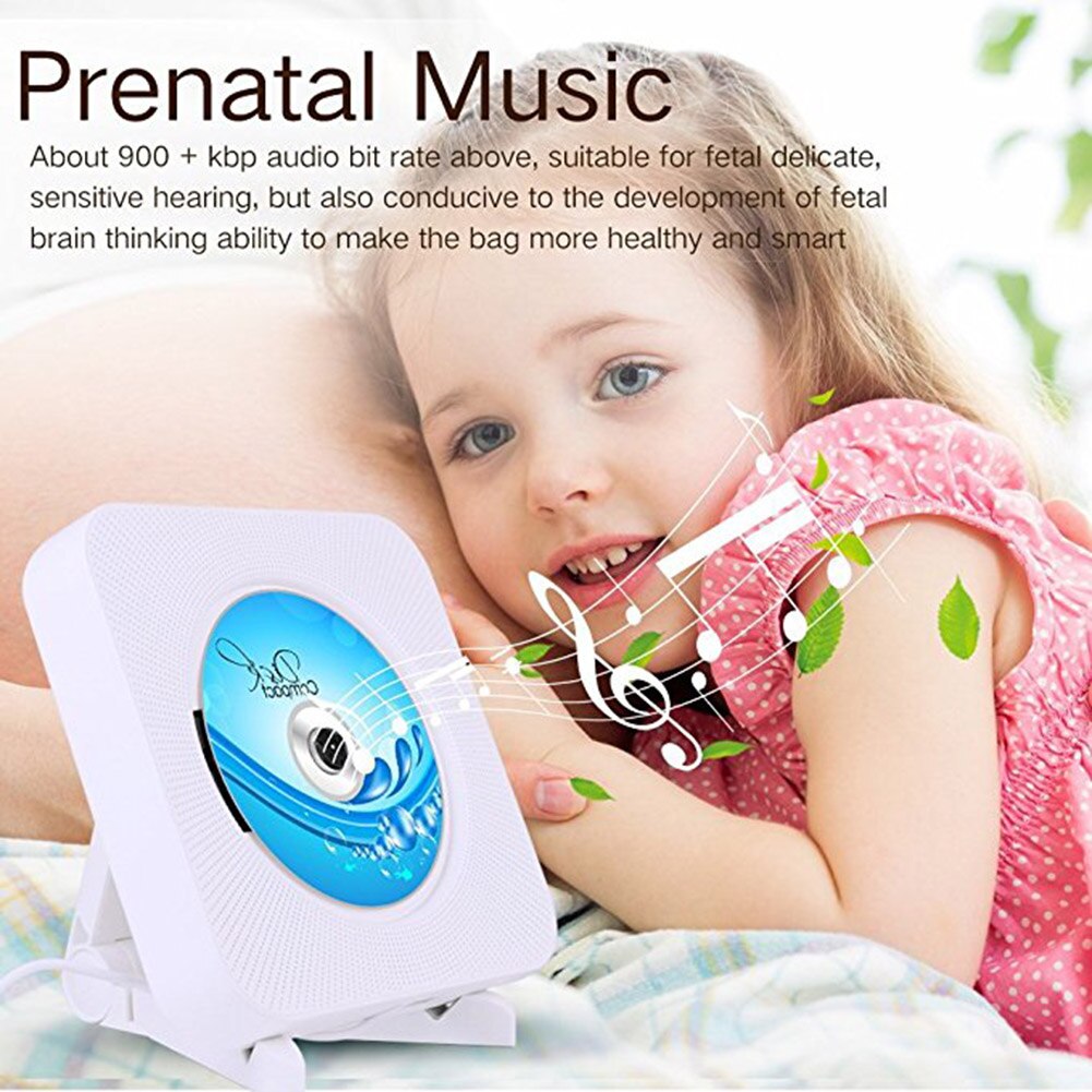 CD Player Wall-Mounted Bluetooth Portable Home Audio Boombox with Remote Control FM Radio Built-in HiFi Speakers USB MP3