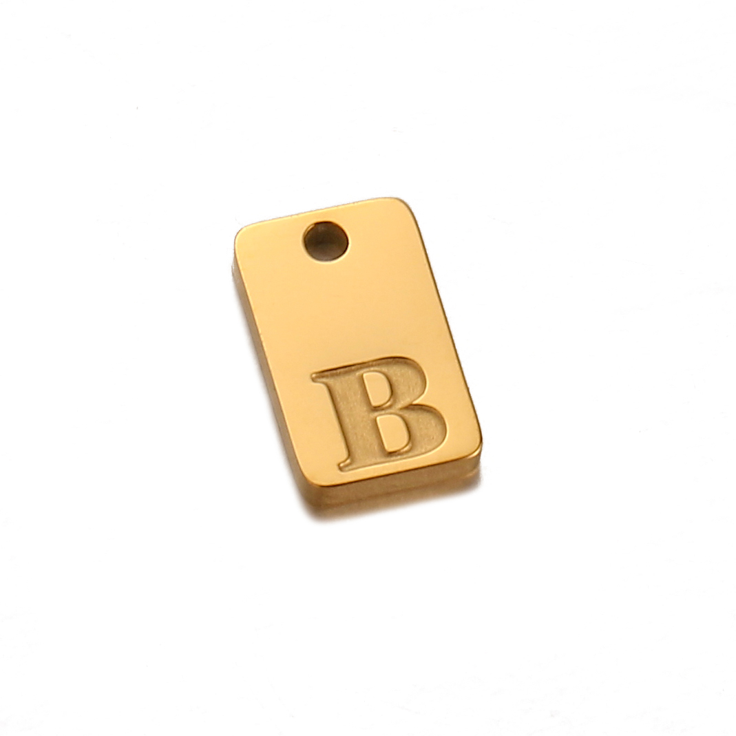 Breloques initiales de l'alphabet carré en acier inoxydable, lettre anglaise gravée, colliers de la présidence bricolage, fabrication de bijoux esthétiques, 5 pièces par lot: orange