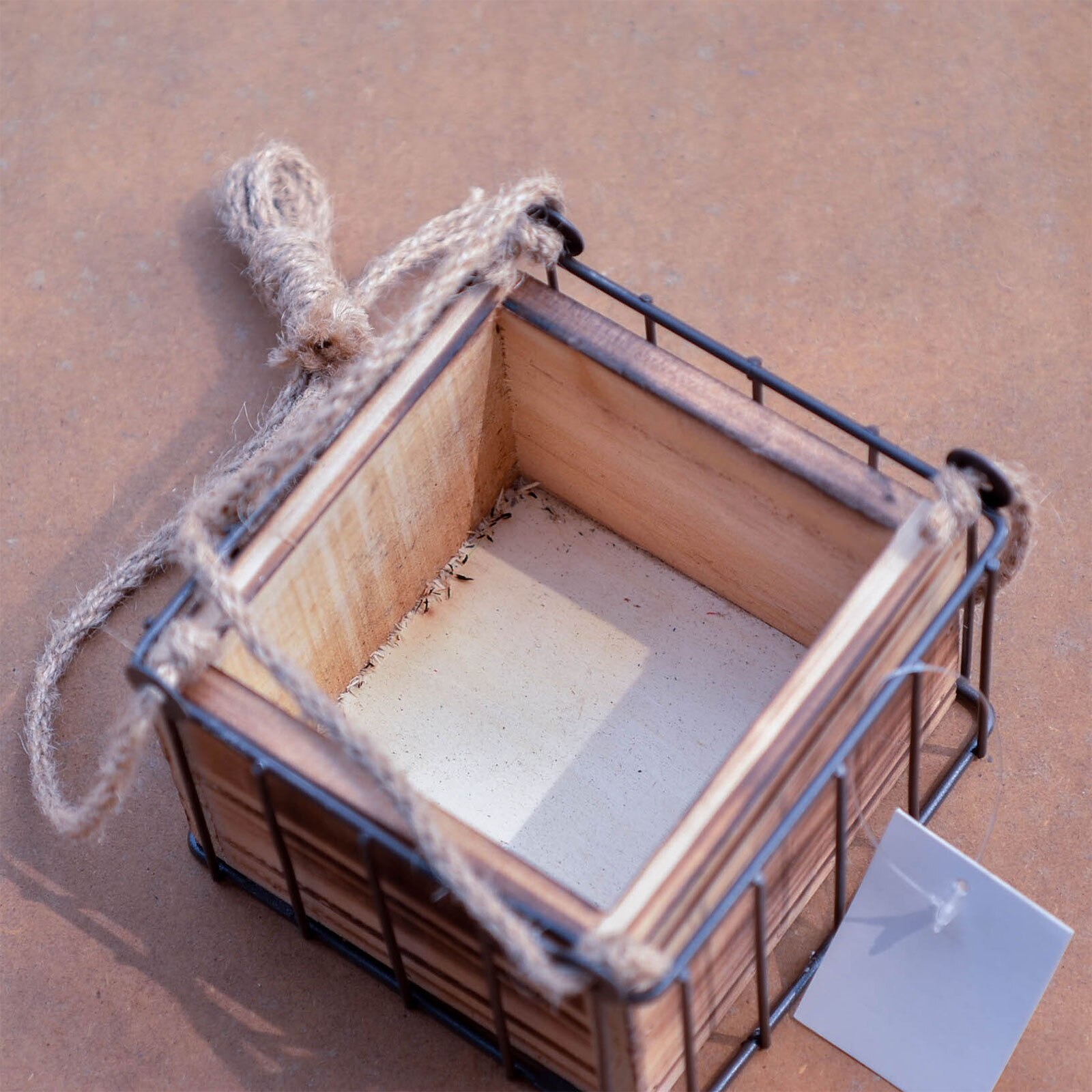 Wire Flower Stand Flower Pot Plant Holder Flower Rack Flower Basket Wooden Jute Rope Waterproof 12*12*8CM Hanging Flower Stand