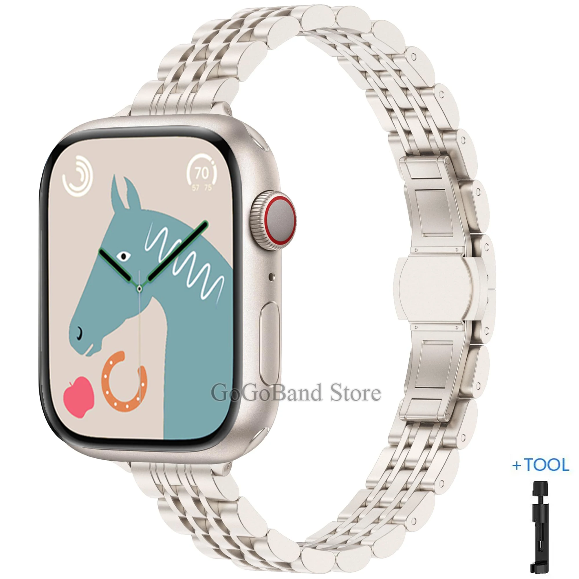 Rostfritt stålarmband för apple watch ultra 2 band 49mm 42mm 44mm metallarmband iwatch series 9 8 7 6 se 5 4 3 dam 45mm 41mm: Isblå / 14mm