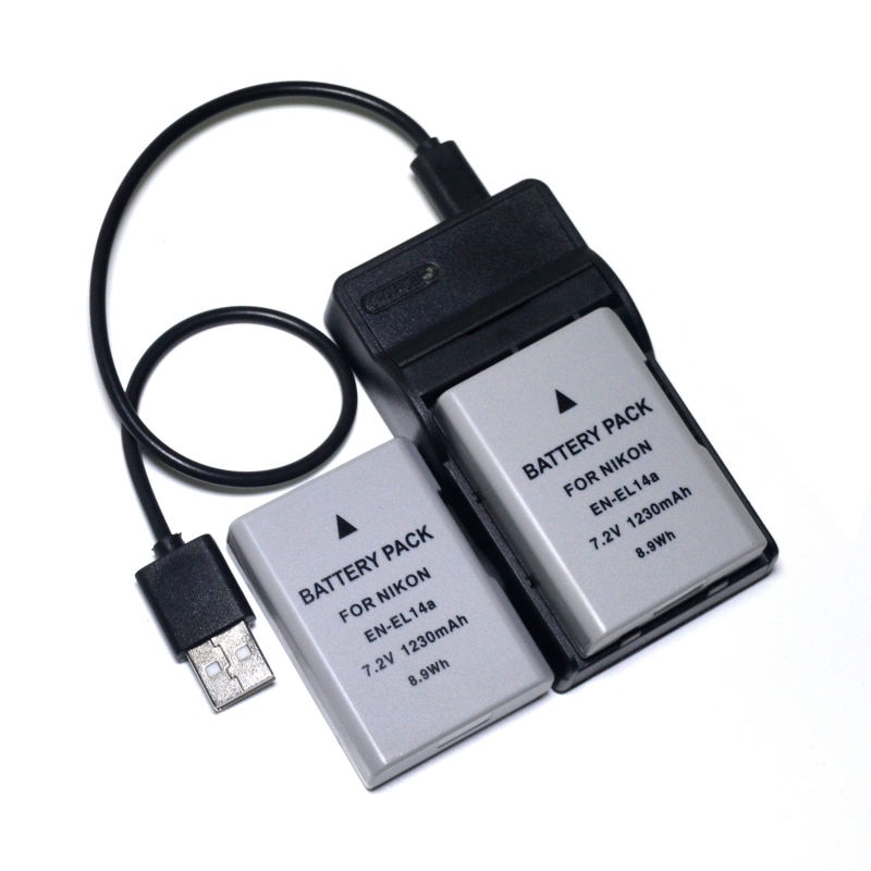2 pz EN-EL14a EN-EL14 Batteria + Caricabatterie USB per Nikon Df D3100 D3200 D3300 D3400 D5100 D5200 D5300 D5400 D5500 d5600 DSLR Della Macchina Fotografica