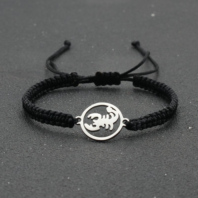 Pulsera de acero inoxidable para hombre, brazalete de escorpión, cadena de cuerda ajustable trenzada hecha a mano, de amistad: Black