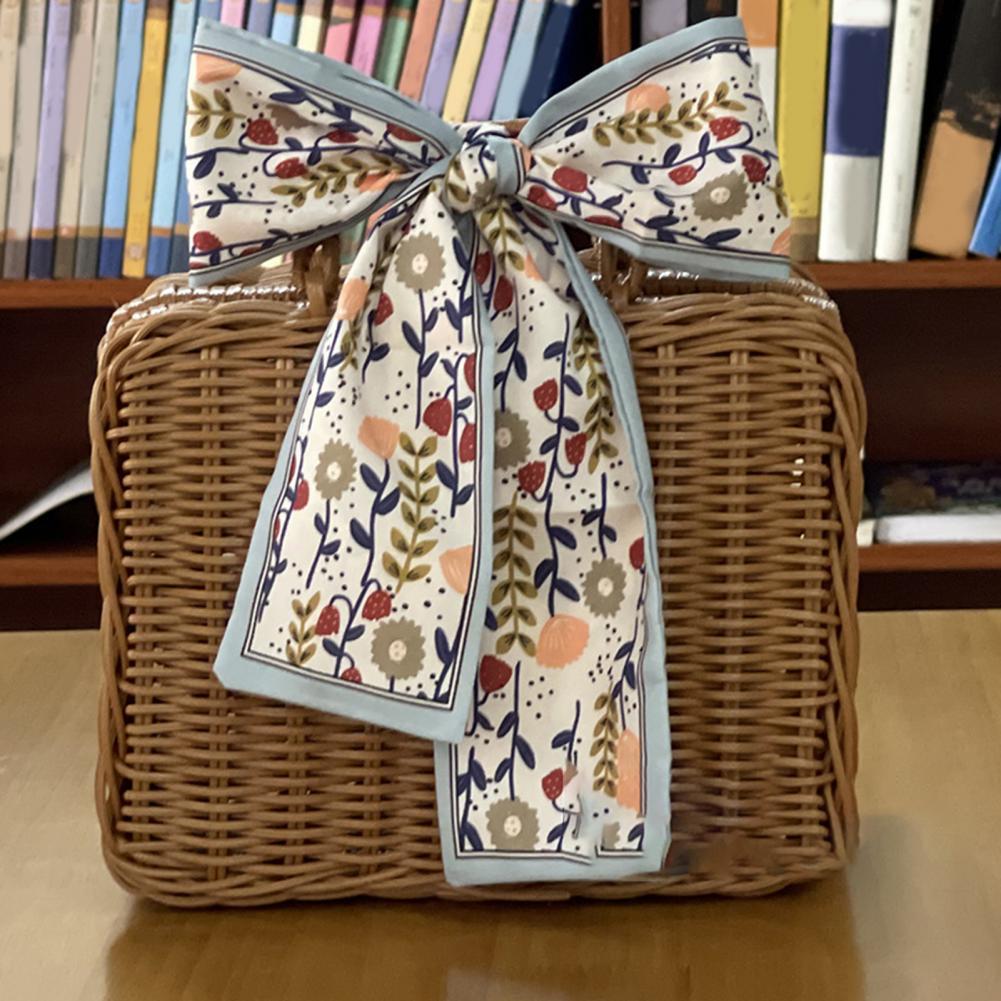 Retro Rattan Box with Silk Scarf Handmade Woven Rattan Handbag Storage Box Picnic Laundry Baskets Home Storage Case Box