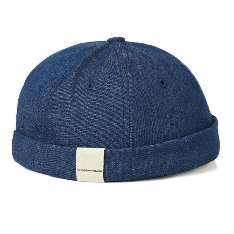 Nova chegada das mulheres dos homens skullcap chapéu boné casual docker marinheiro mecânico brimless unisex algodão boné de sol estilo coreano hip hop chapéu: A Blue