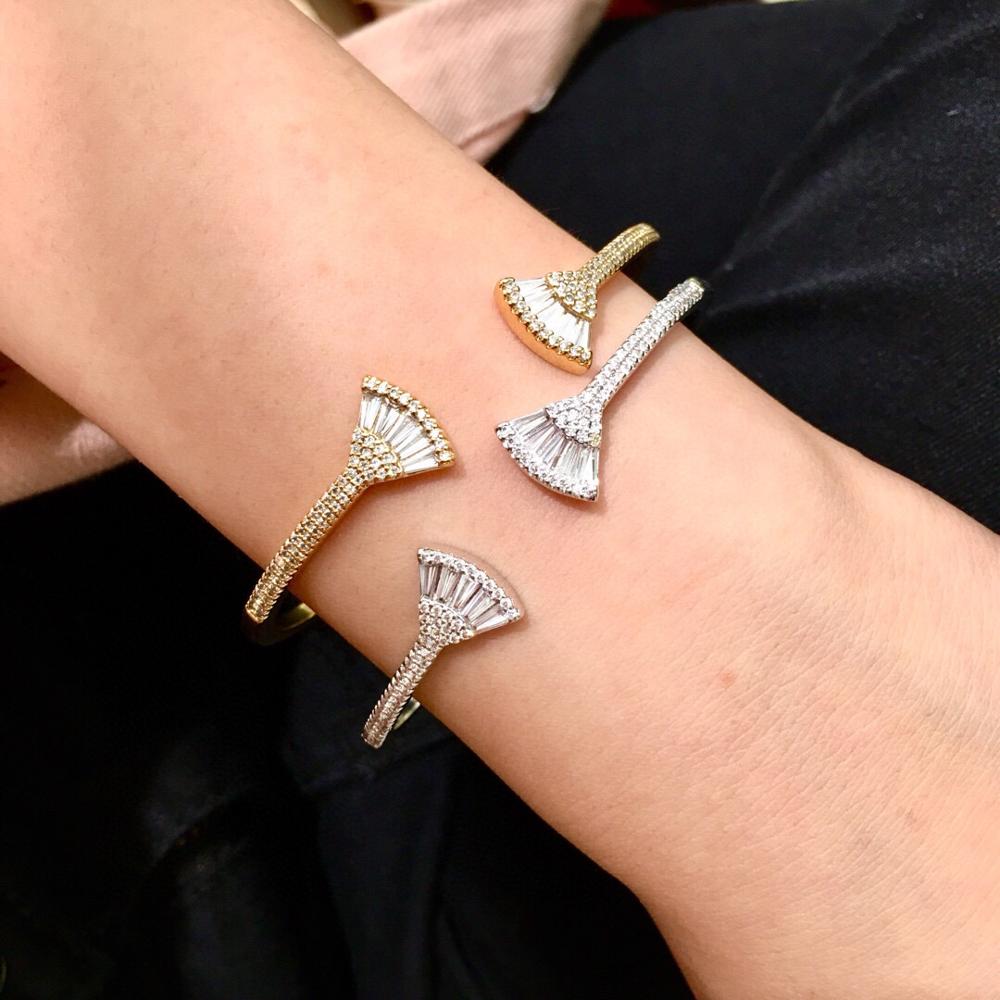 Cuff Bracelet - Geometric Design - Platinum, Rose Gold, Gold Plated Copper - Women's Luxury Crystal Bangle