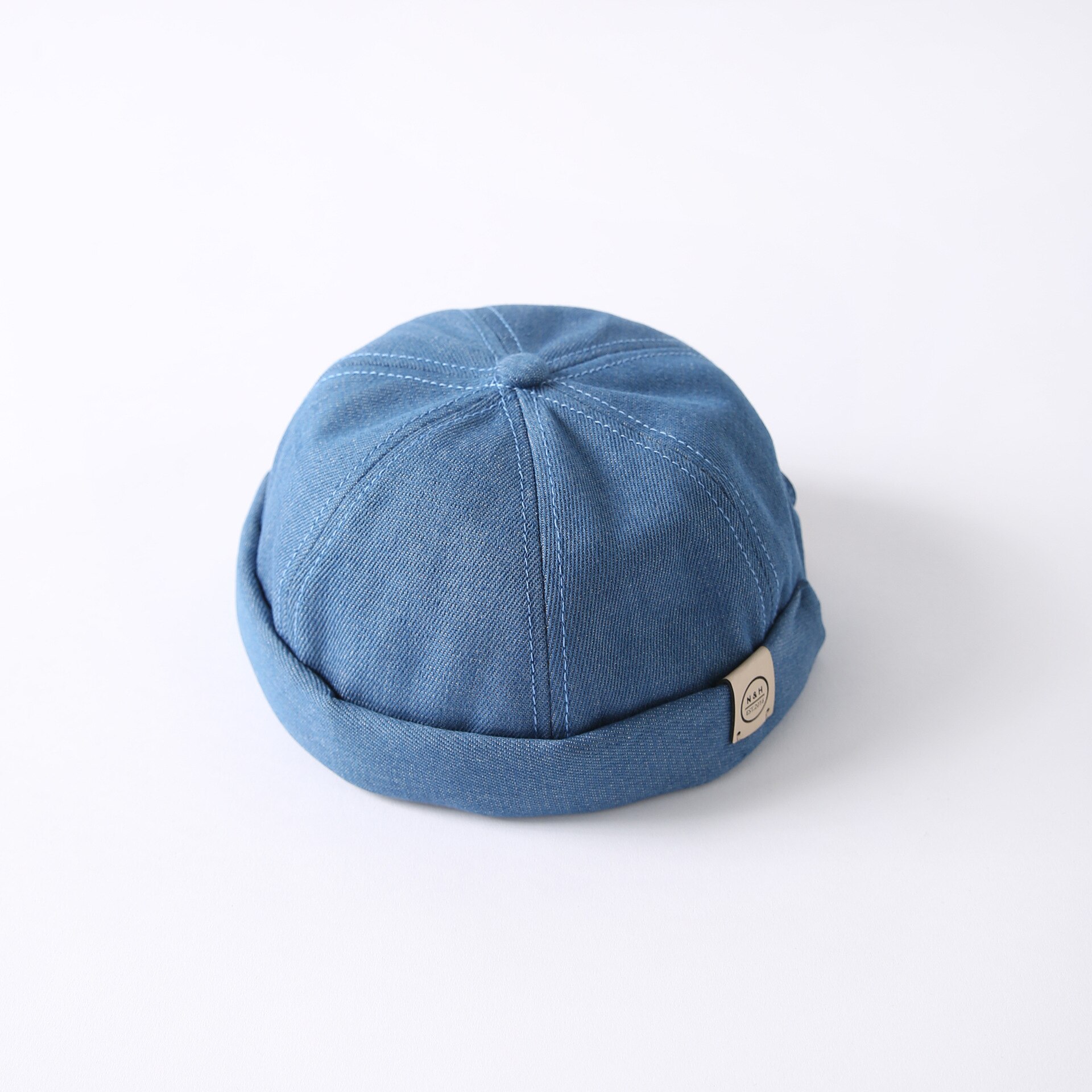 Vintage bomuld brimless hat åndbar beanie hatte docker cap bomuld justerbar litterær udlejer sømand cap kvinder hip hop hatte: Blå