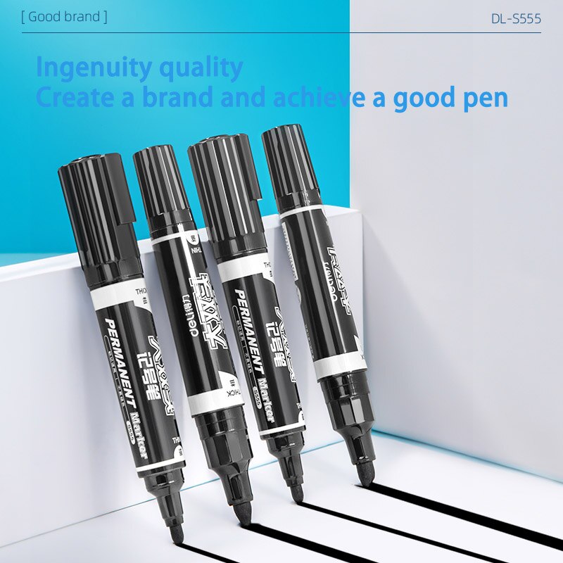 DELI ES555 a prueba de agua marcador permanente 2 unids/lote bala punta 1,5mm punta cónica 1-6mm suministros de oficina Dual consejos marcadores permanentes