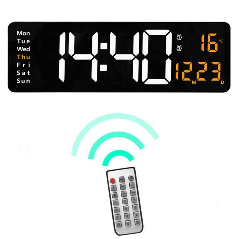 Large Digital Wall Clock Temp Date with Remote Control Power Off Memory Desktop Table Clock Wall-mounted Dual Alarms LED Clocks: ORANGE TEMP DATE