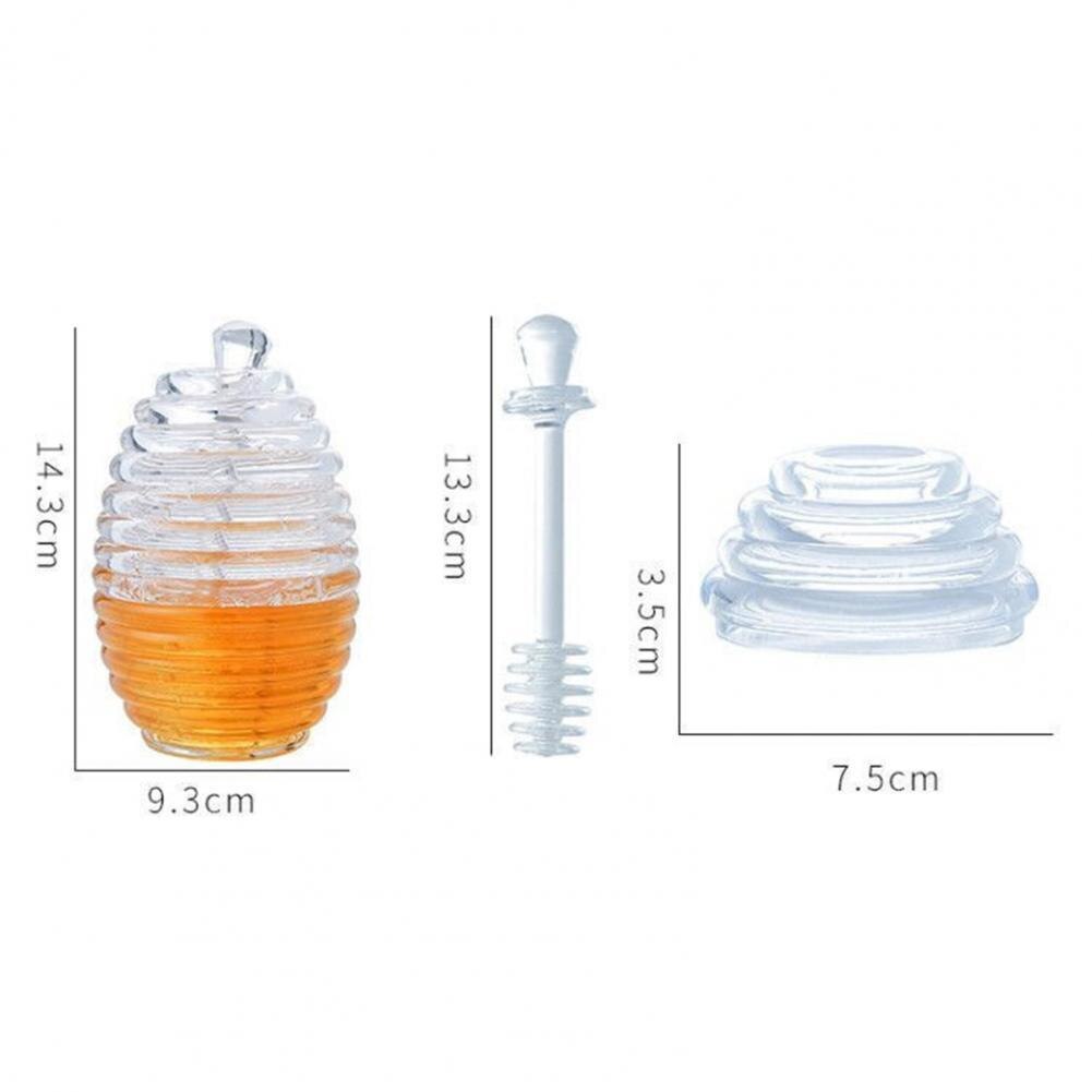 265ML Honey Pot Smooth Texture Heat Resistant with Dipper Transparent Honey Jar Pot With Stirring Rod Kitchen Honey Container: Default Title