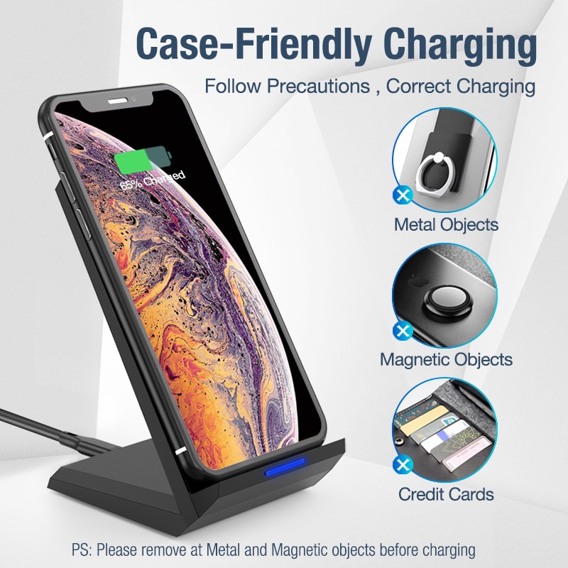 15W Qi Wireless Charger Stand for iPhone 11 Pro 8 X XS Samsung S10 S9 S8 - Fast Charging Desktop Phone Holder with LED Indicator