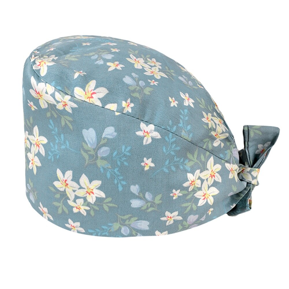 Cartoon print adjustable breathable scrubs hats pet shop cute work cap beauty salon nursing cap hospital working surgical caps: 12015