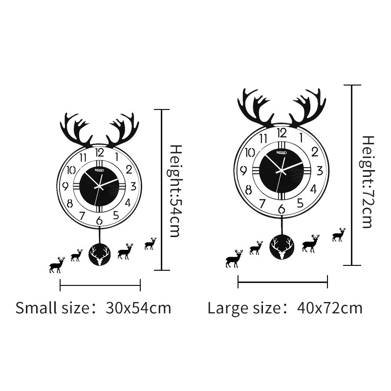 MEISD Original Deer Pendulum Wall Clocks Modern Home Decor Hanging Quartz Watch With Wall Stickers