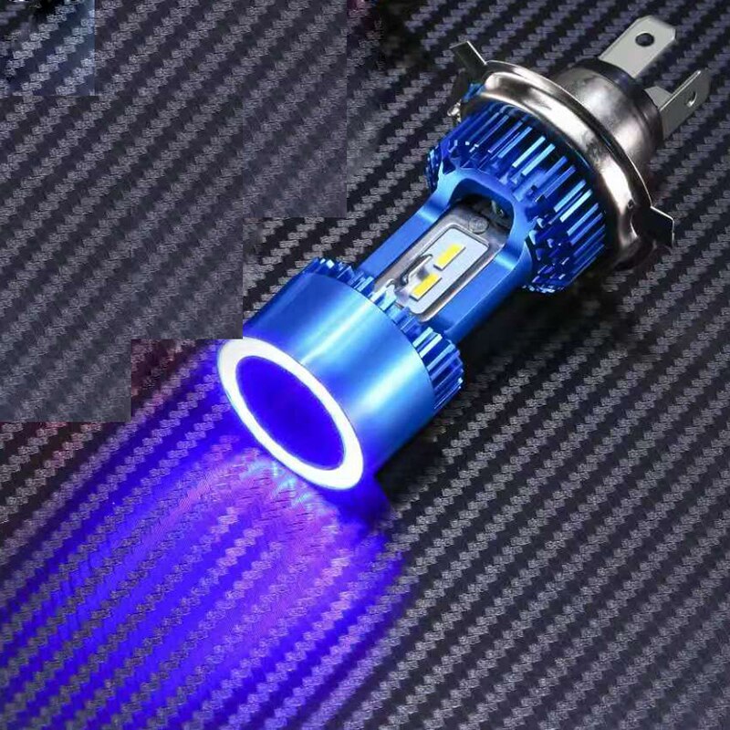 1x H4 LED Motorrad Scheinwerfer Blau/verrotten Engel auge HS1 Rolle Motorrad Scheinwerfer Licht Lampe DRL Zubehör 12/24V: Blau Winkel Auge