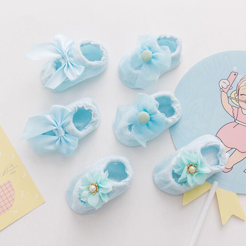 Baby Cotton Spring Newborn Baby Girl Kids Sock Flower Bowknot Lace Anti Slip Summer Sock Ribbon Children Slipper