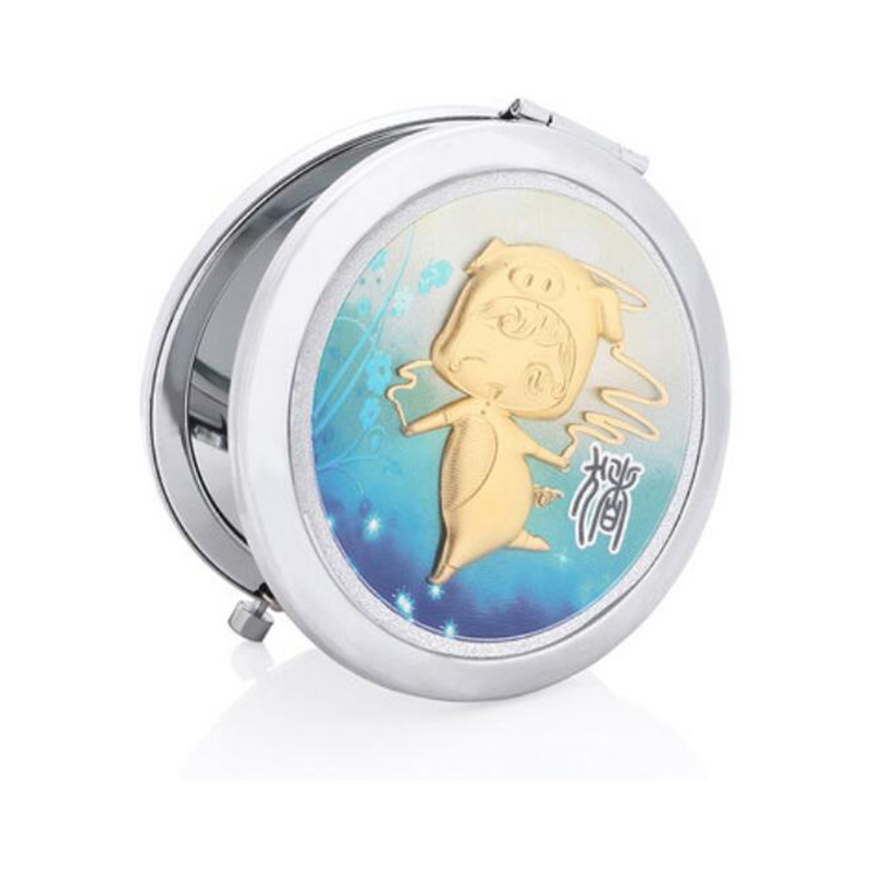 Asklove maquillage Miroir feuille d'or Miroir Portable pliant maquillage or Miroir envoyer amant petite amie cosmétiques miroirs: Pig-Silver