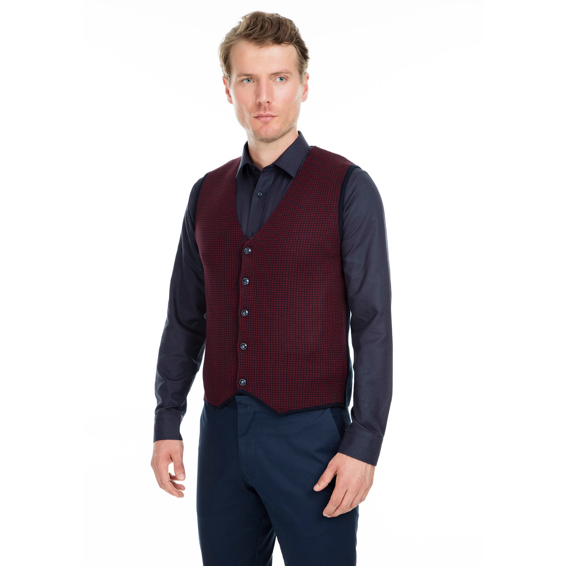 Buratti gilet homme gilet 430YEPK: Navy Blue Burgundy / L