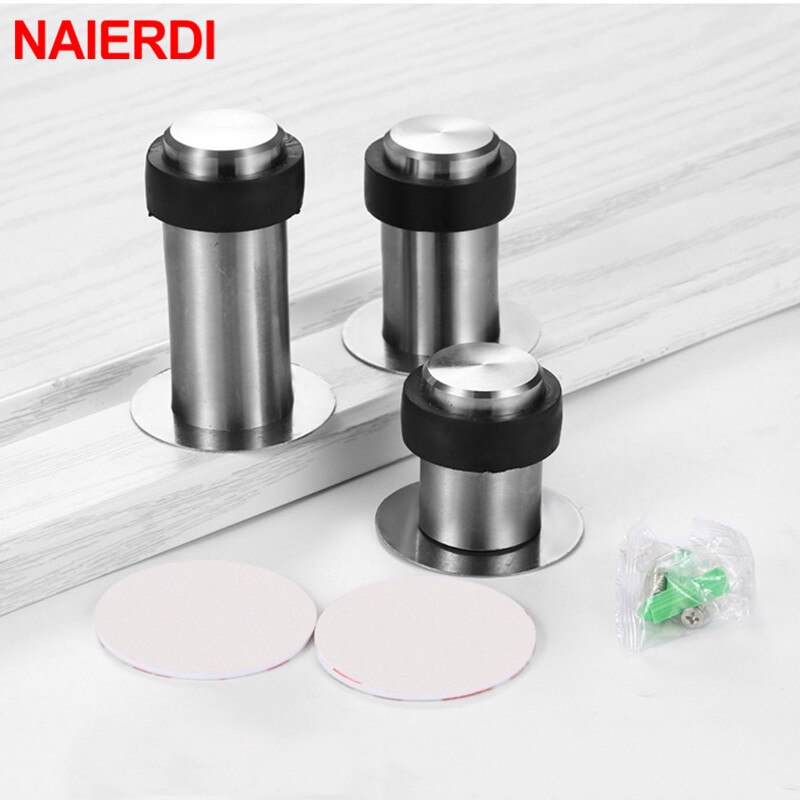 NAIERDI 4PCS Stainless Steel Door Stopper Door Protective Anti-Collision Self Adhesive Round Door Stops Wall Protector Hardware