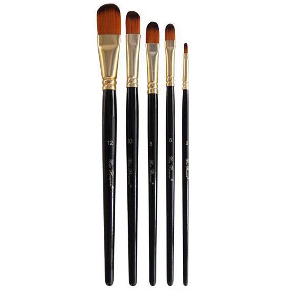5Pcs Nylon Haar Olie Kwast Aquarel Penseel Pen Set Voor Diy Olieverf Kunstenaars Schilders Beginners: 4