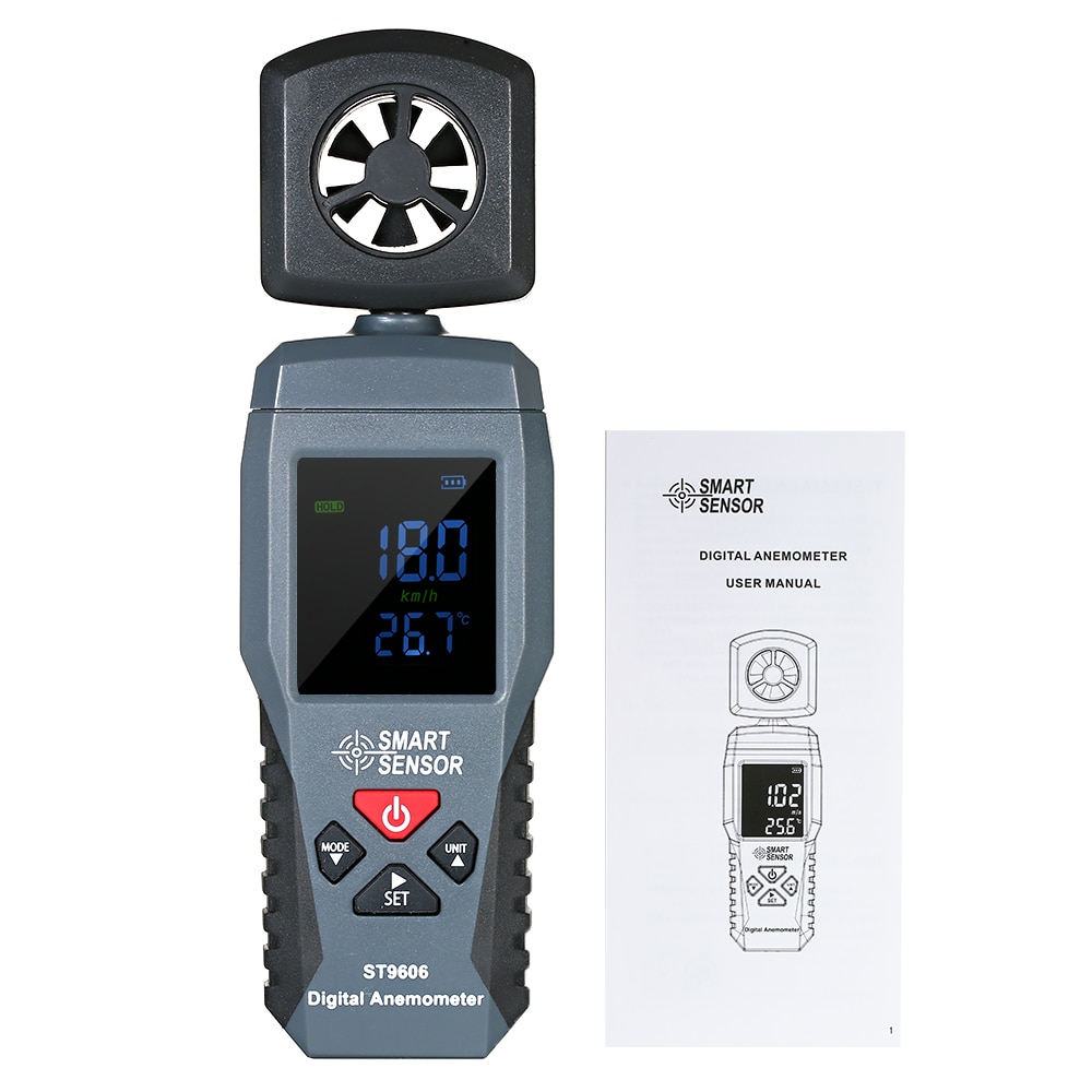 Smart sensor  st9606 digitalt lcd anemometer termometer bærbar vindhastighedsmåler meter lufthastighedsmåler med baggrundslys