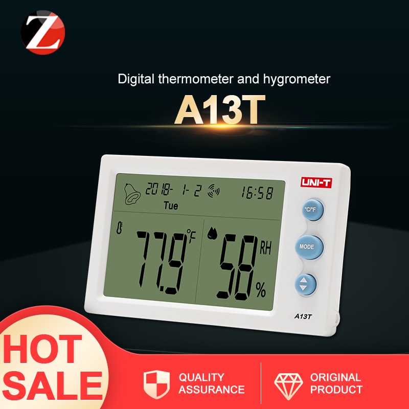Temperatuur Vochtigheid Meter UNI-T A13T Display van temperatuur Vochtigheid Datum en Tijd