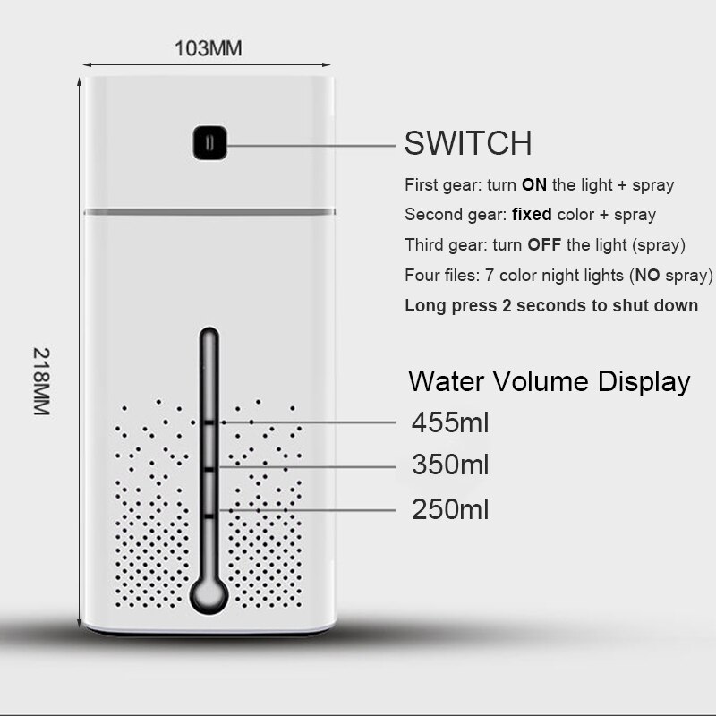 Air Humidifiers Atomizer Ultrasonic Aromatherapy Diffusers Large Capacity Quiet LED Light Night USB Humidifier for Home Office