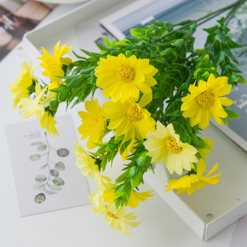 5 bundter silke solsikke gul daisy plante scrapbog blomst væg vase til boligindretning haven fest jul kunstige blomster
