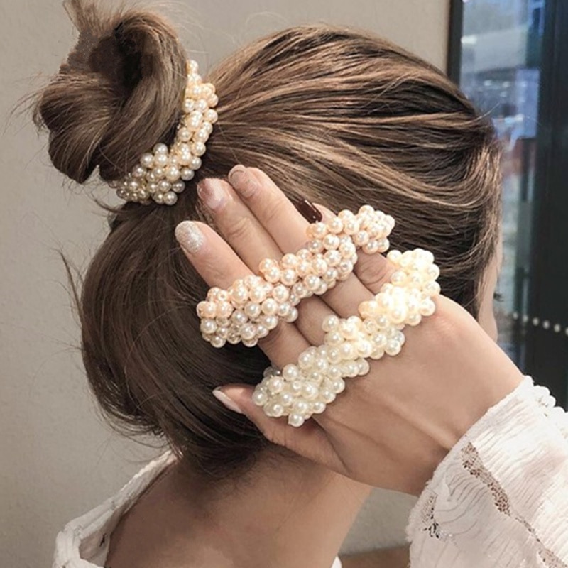 Reb kvinde perle hår slips perler piger scrunchies gummibånd hestehale holdere hår tilbehør elastisk hårbånd