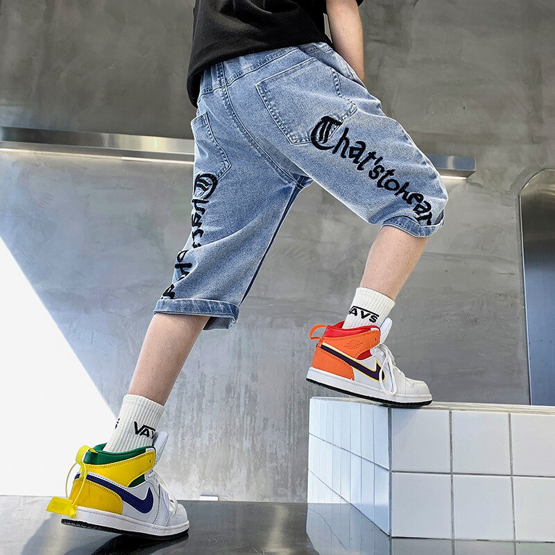 Sommer Kurze Jeans Jungen Jeans Kinder Denim Kurzen Hosen Casual Brief Drucken Teenager Dünne Hosen Jungen Hosen Für 4 zu 14 Y