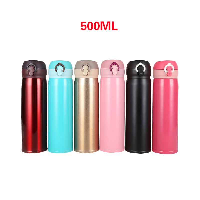 Termos portátiles de 500ml para botella de agua , frascos de vacío de acero inoxidable, tazas de café, té, hervidor turístico, taza térmica con tapas