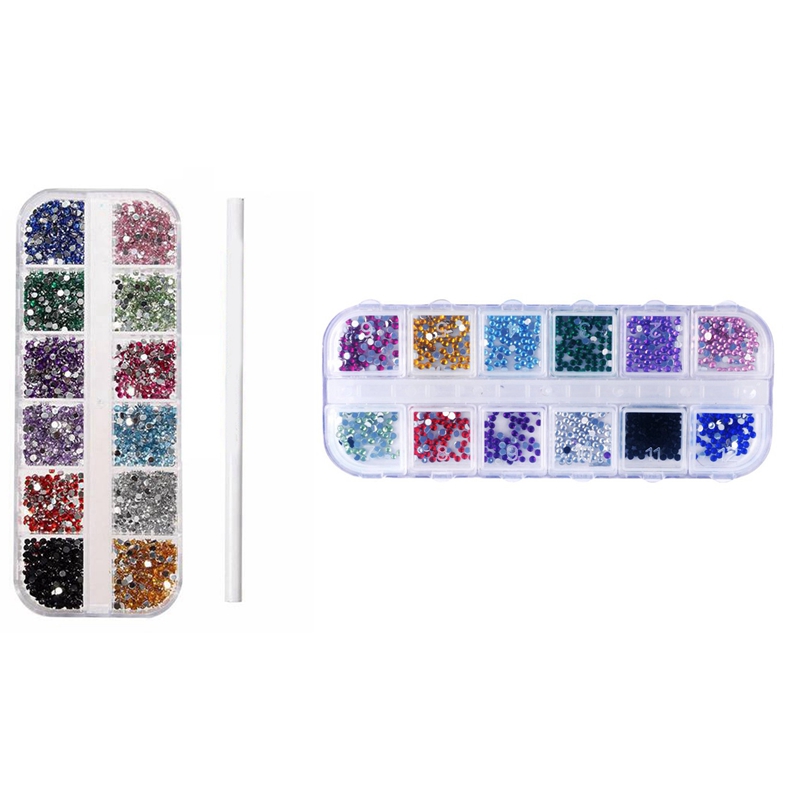 1200Pcs Nail Art Rhinestones Glitters Acryl Tips Wiel Met 3000Pcs Acryl 2Mm Rhinestones Gems Studs Nail Art kit: Default Title