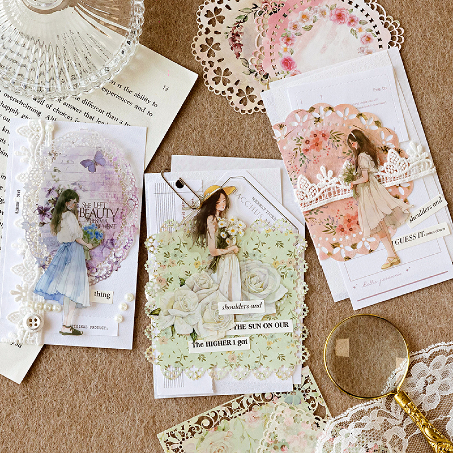 10 st scrapbookingpapper krans spetsdekorationspapper ihåligt kort collagematerial skräpjournal gör-det-själv handgjort pysselpapper