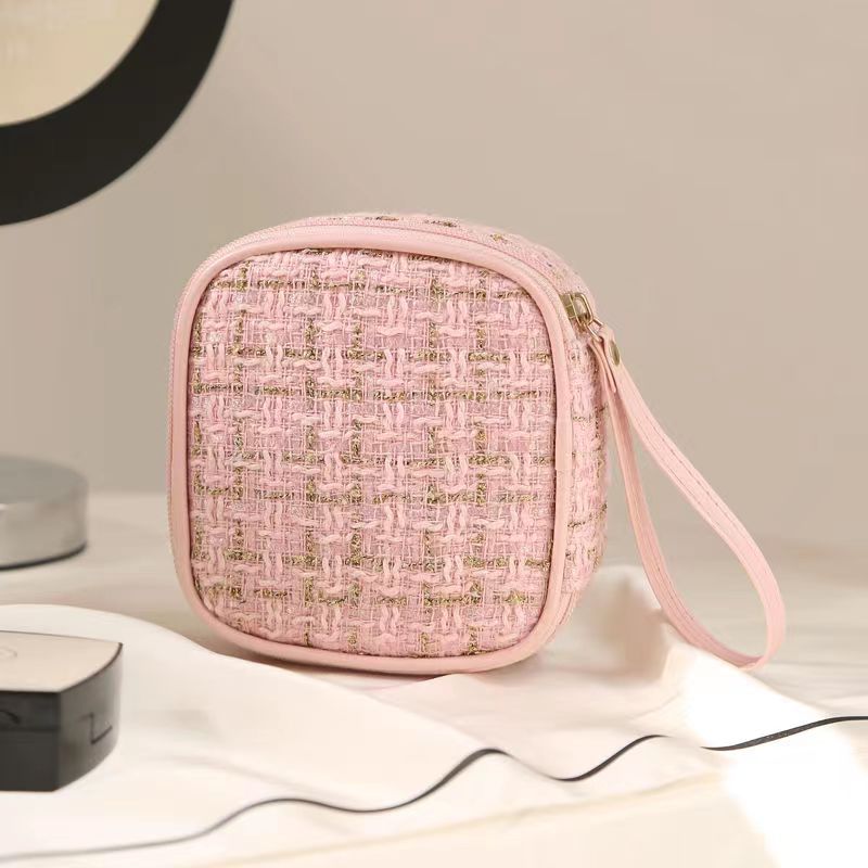 Simple Mini Makeup Storage Bag Ladies Portable Lipstick Key Coin Data Line Organizer Pouch Girl Sanitary Napkins Tote Bag: Pink