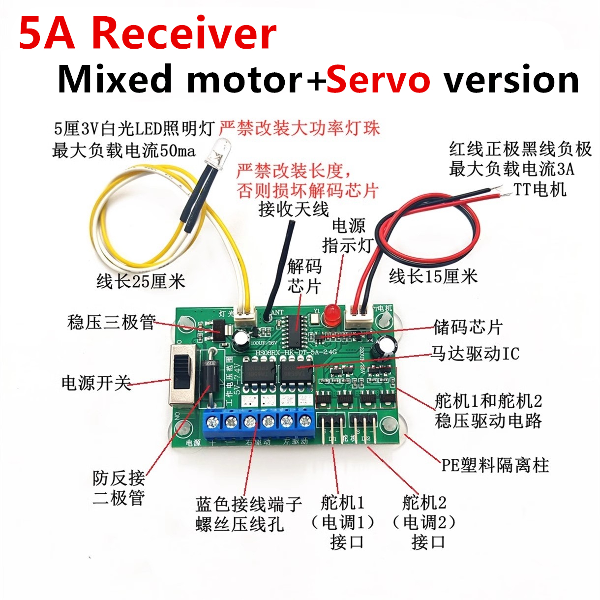 Mando a distancia transmisor 8CH 2,4G DC 6V-15V sistema de Radio receptor de gran potencia para bricolaje RC barco coches control inalámbrico: Colorful