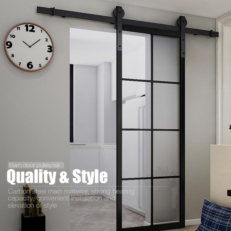 Schuur Deur Opknoping Rail Voor Europa Rustieke Zwart Sliding Track Kit Hardware Kast Houten Deur Home Hardware Gereedschap Naar europa