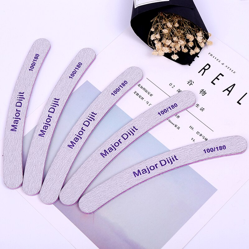 5 Stks/set Semilune Grey Nail File 100/180 Nail Art Schuren Salon Buffer Nagelvijl Manicure Nail Gereedschap Om Polish: dr36