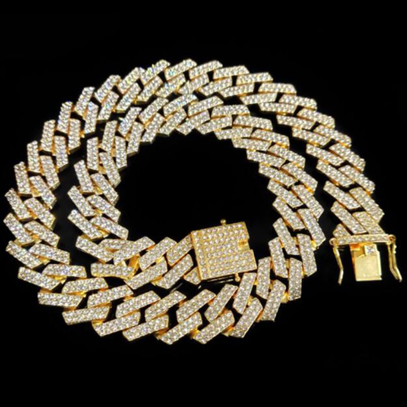 20mm catena da uomo con strass Miami catena cubana collane uomo Hip Hop Bling ghiacciato collana gioielli trasporto di goccia: Gold necklace / 18inch Necklace
