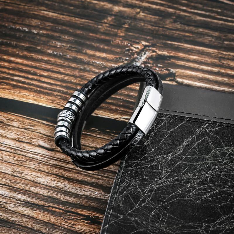 Lädersnöre armband armband herr rostfritt stål läder flätat armband herrsmycken