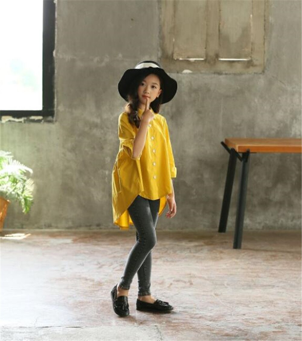 Chemise manches longues jaune et blanc | Vêtements de retour à l'école, chemise d'automne pour enfants, chemisier à col rabattu