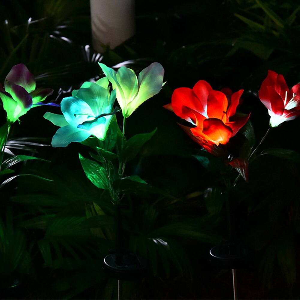 LED Waterproof Ground Fiber Optic Lights Gradient Solar Clivia Shape Light Solar Power LED Waterproof Easy Installation
