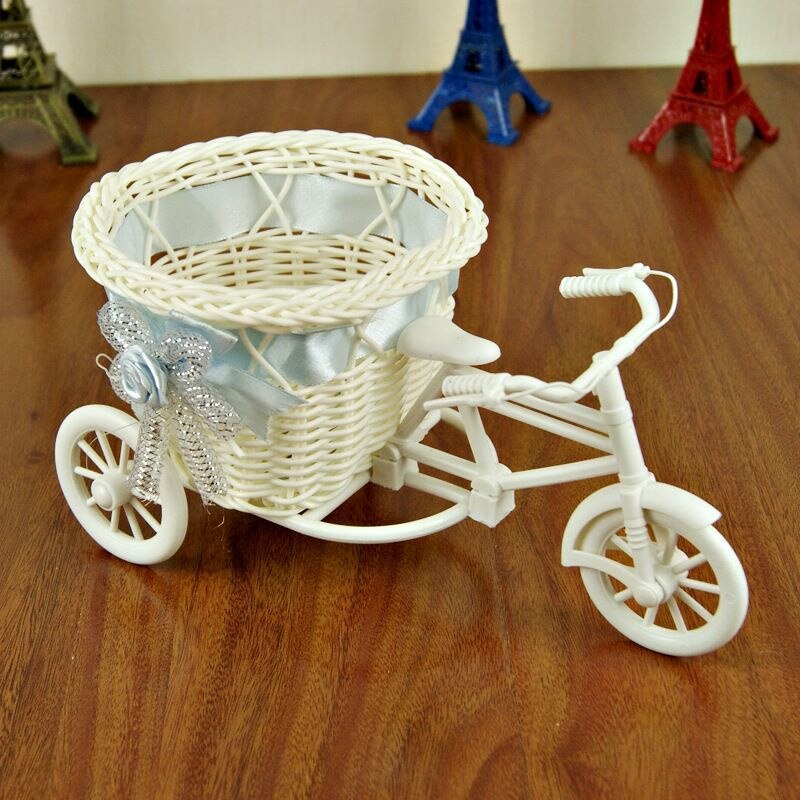 Moderne rattan trehjulet cykel kurv have bryllupsfest kontor bord vase opbevaring boligindretning soveværelse vase blomsterdekorationsværktøj