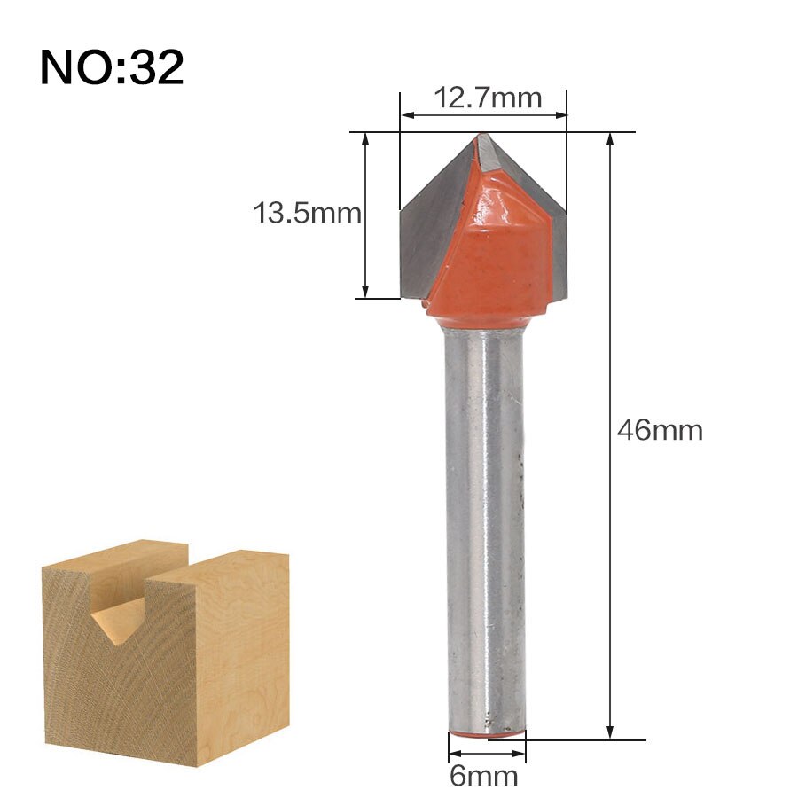 1 pc 6mm Schacht Klassieke Hoek Ronde Inham Doos Frezen C3 Carbide Reiniging Flush Trim Hout Router Bit straight End Mills: NO 32