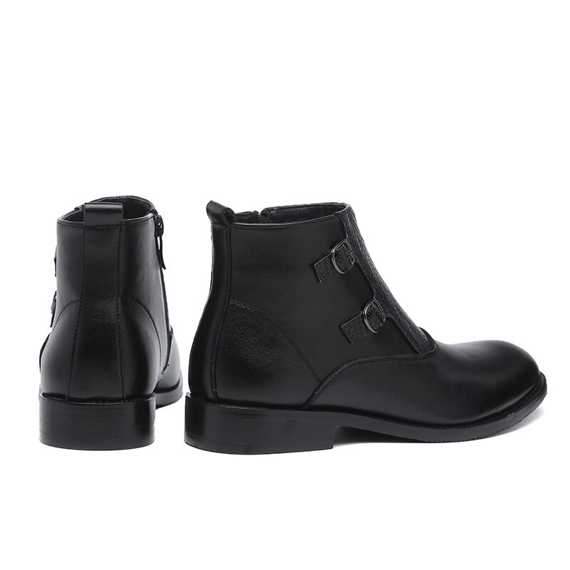 Dragkedja ankelstövlar metallspänne chelsea boots herr spetsiga tå plattor halkfria slitstarka cusual läderskor