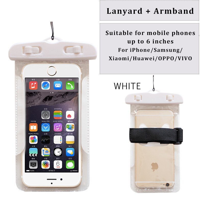 Pływające wodoodporna etui na szyję pasek na szyję smycz wielofunkcyjne podwodne TPU sucha torba dla Huawei Honor 10 P20 Lite dla iPhone 7: White With Armband