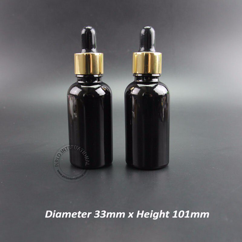 20pcs/Lot 30ml Essential Oil Bottle Black Glass Dropper Container Women Cosmetic Empty Jar Refillable 1oz Packaging