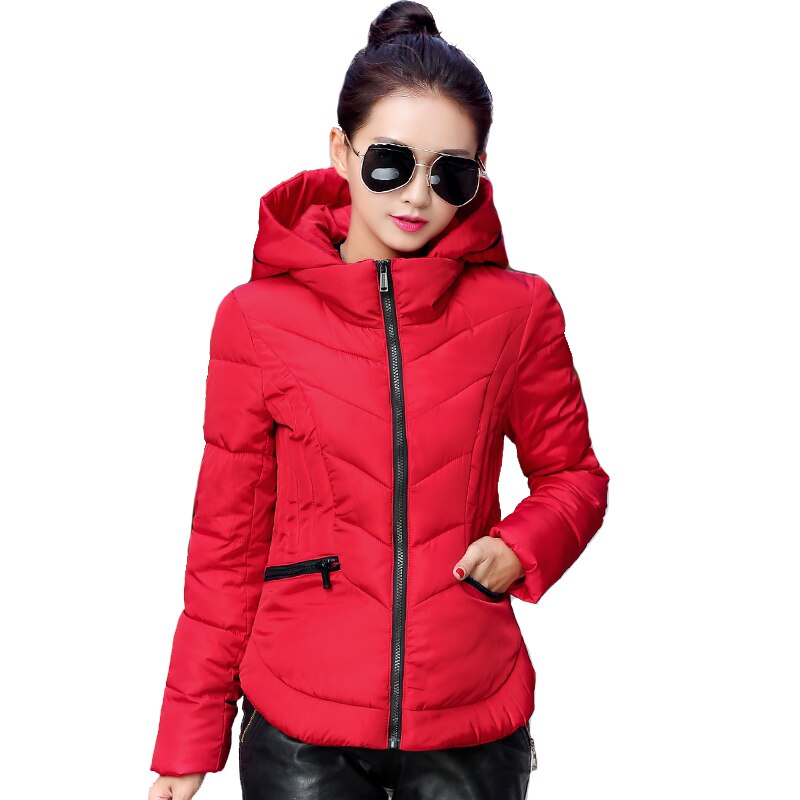 Short Winter Jacket Women Slim Female Coat Thicken Parka Cotton Hooded Fur Collar candy-colored Ladies Jacket