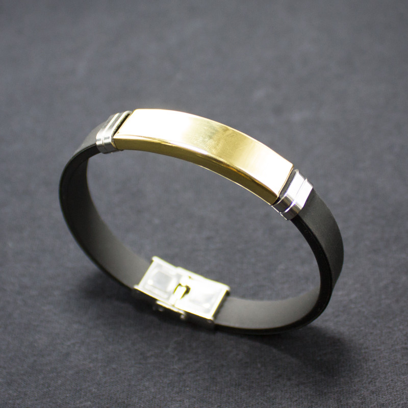 Bracelet géométrique en acier inoxydable pour hommes, couleur noir/or/argent, Silicone, caoutchouc, nouvelle
