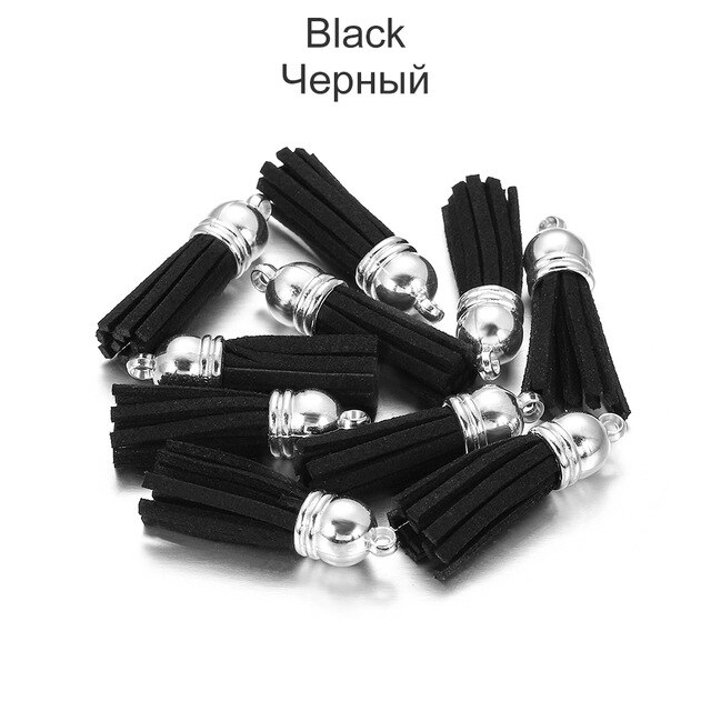 60 Stks/partij 38Mm Vintage Lederen Kwasten Fringe Averecht Macrame Voor Diy Sieraden Maken Sleutelhanger Mobiele Telefoon Riemen Hanger Accessoires: Silver Black