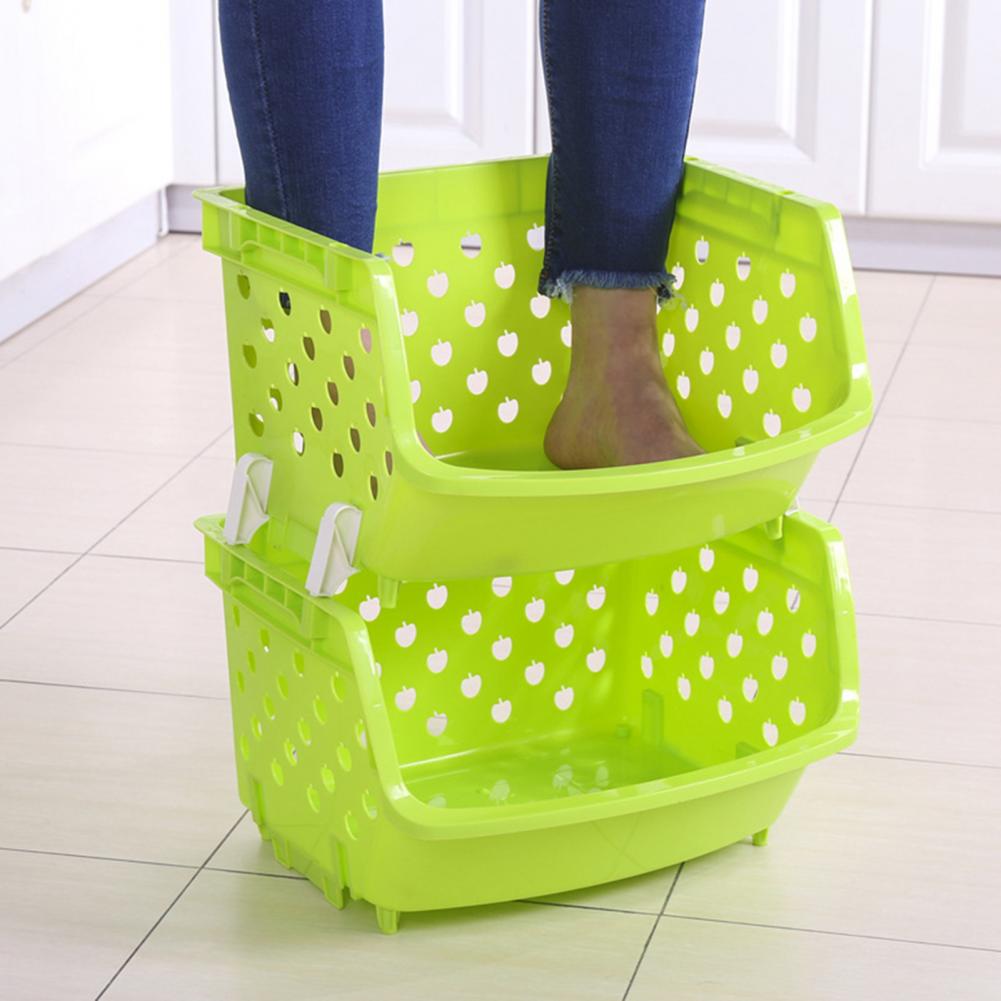 Durable Stackable Single-deck Hollow Fruit Vegetable Storage Box Colanders Strainer Kitchen Organizer Basket Shelf Racks
